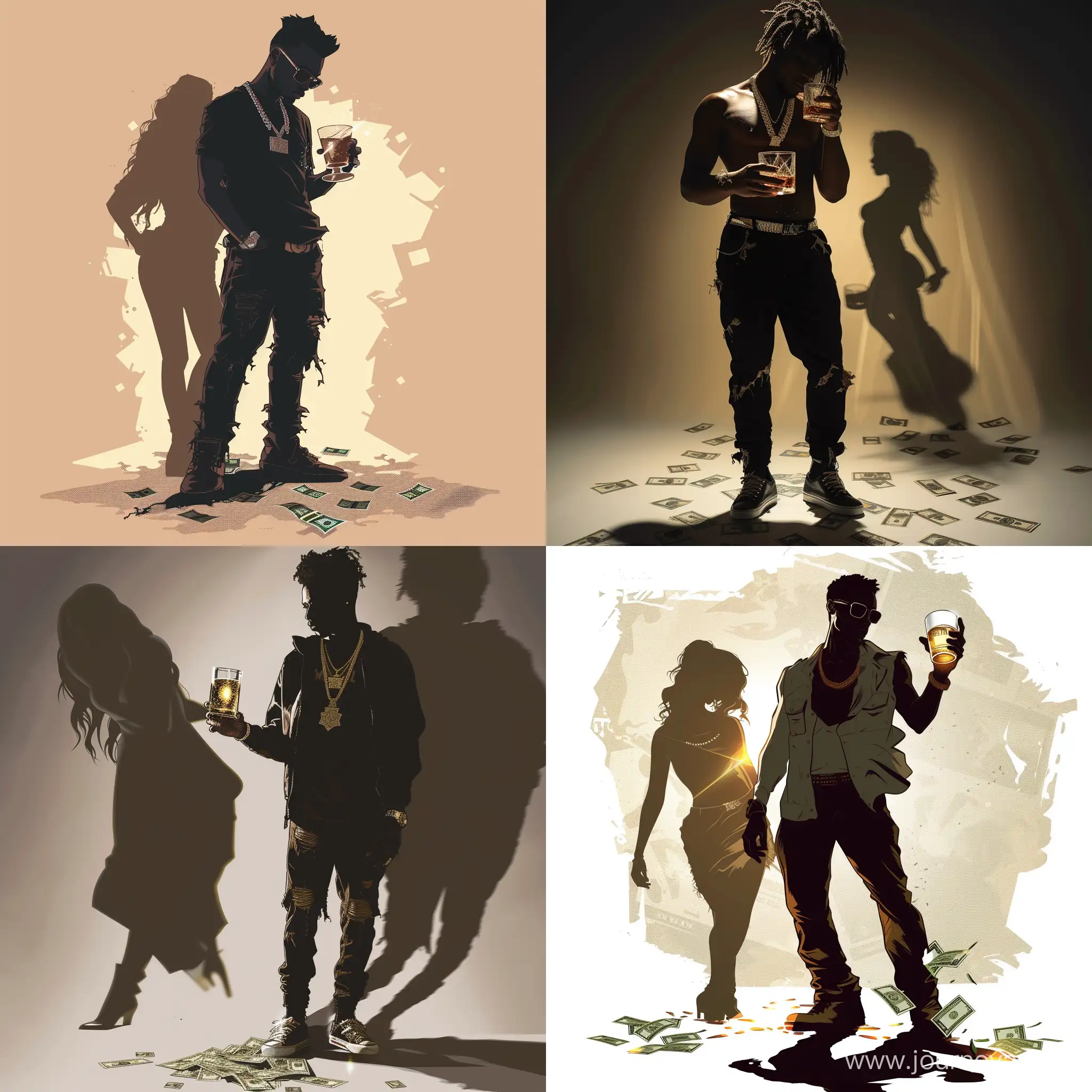 Stylish-Rapper-Enjoying-Whisky-Amidst-Wealth-with-Mysterious-Silhouette