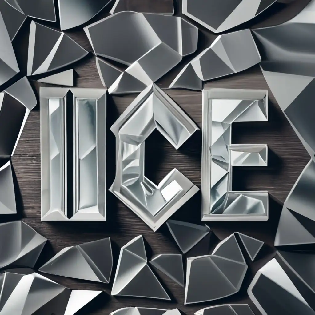 logo, silver ice diamond shape, with the text "ice", typography