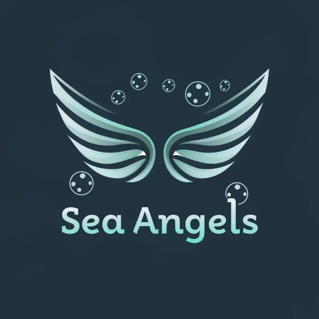 a logo design,with the text "Sea angels", main symbol:logo wings heraldic with water bubbles,Moderate,clear background