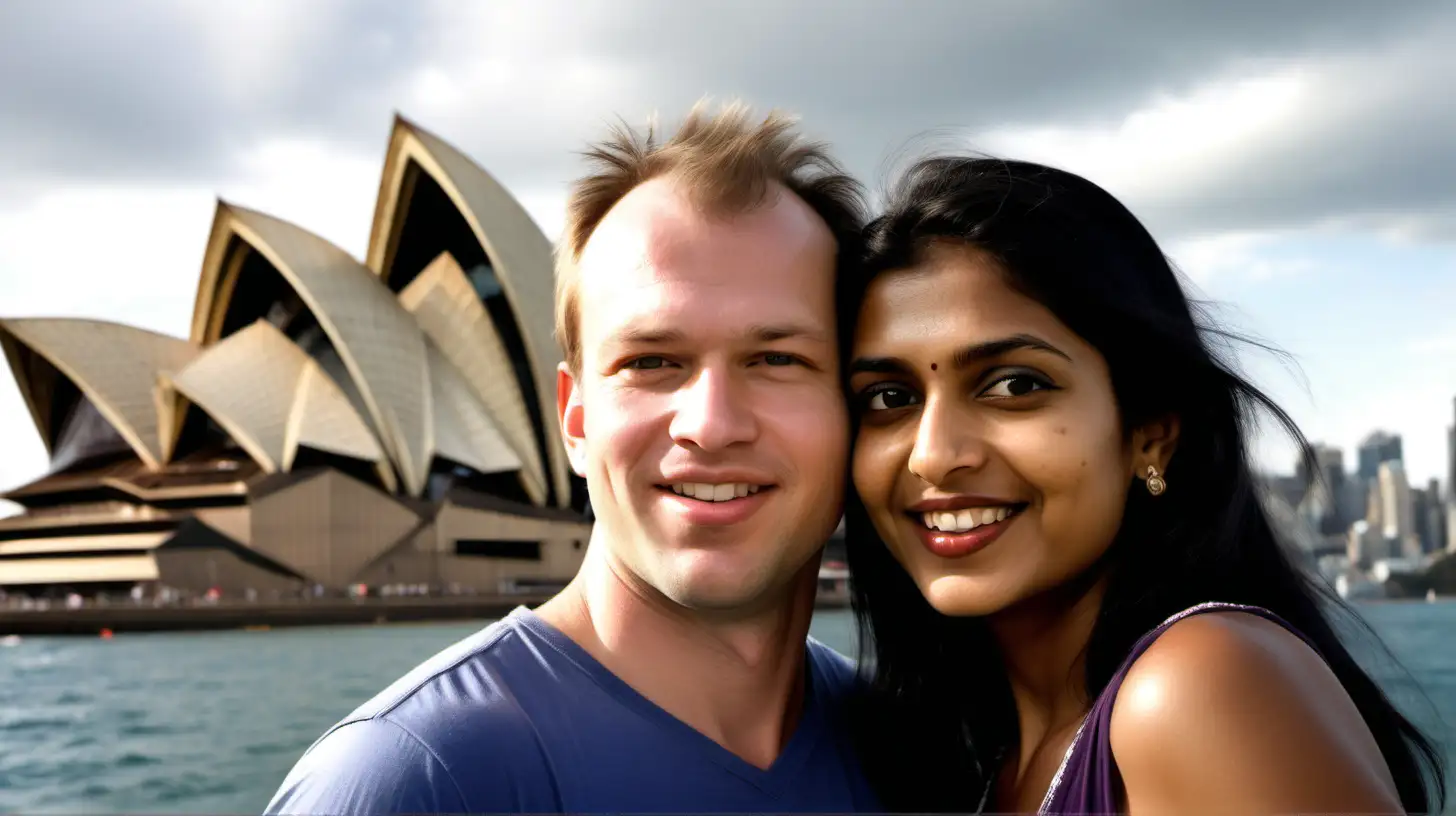Indian Woman and Caucasian Man Exploring Sydneys Iconic Landmarks with SLR Camera