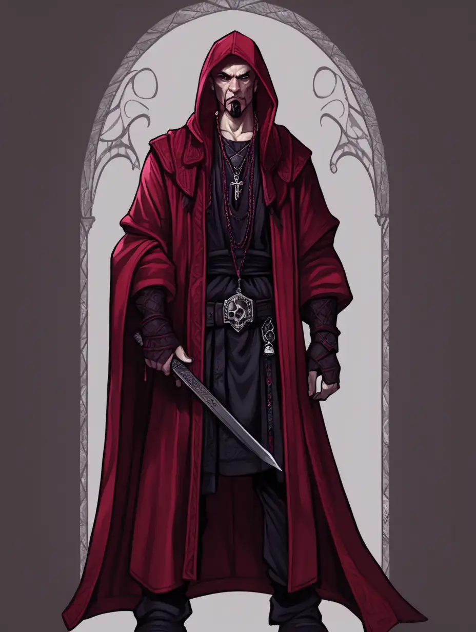 Dark and Stoic Thug in Gothic DnD Style with Crimson Accents