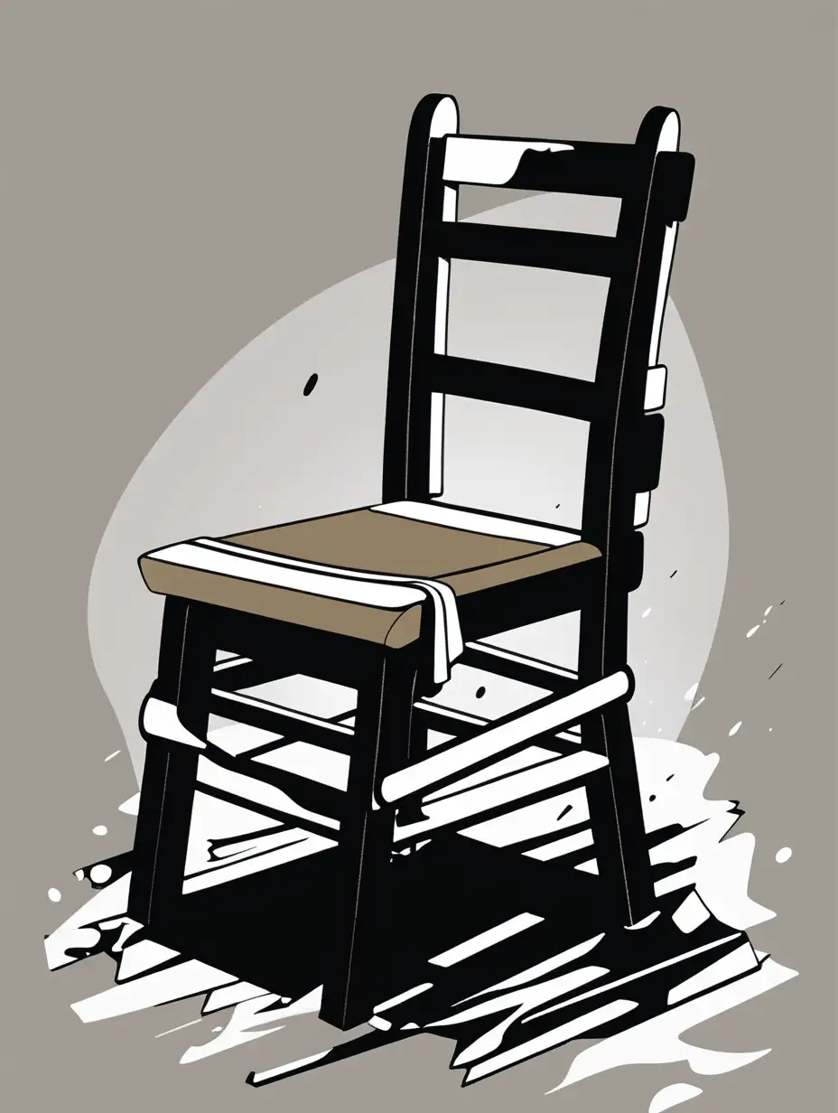 Broken Chair Vector Illustration in Black White and Khaki Colors