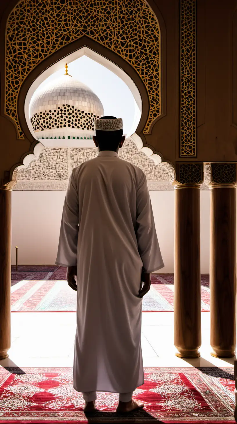 the back of an Arab manning in a mosque
