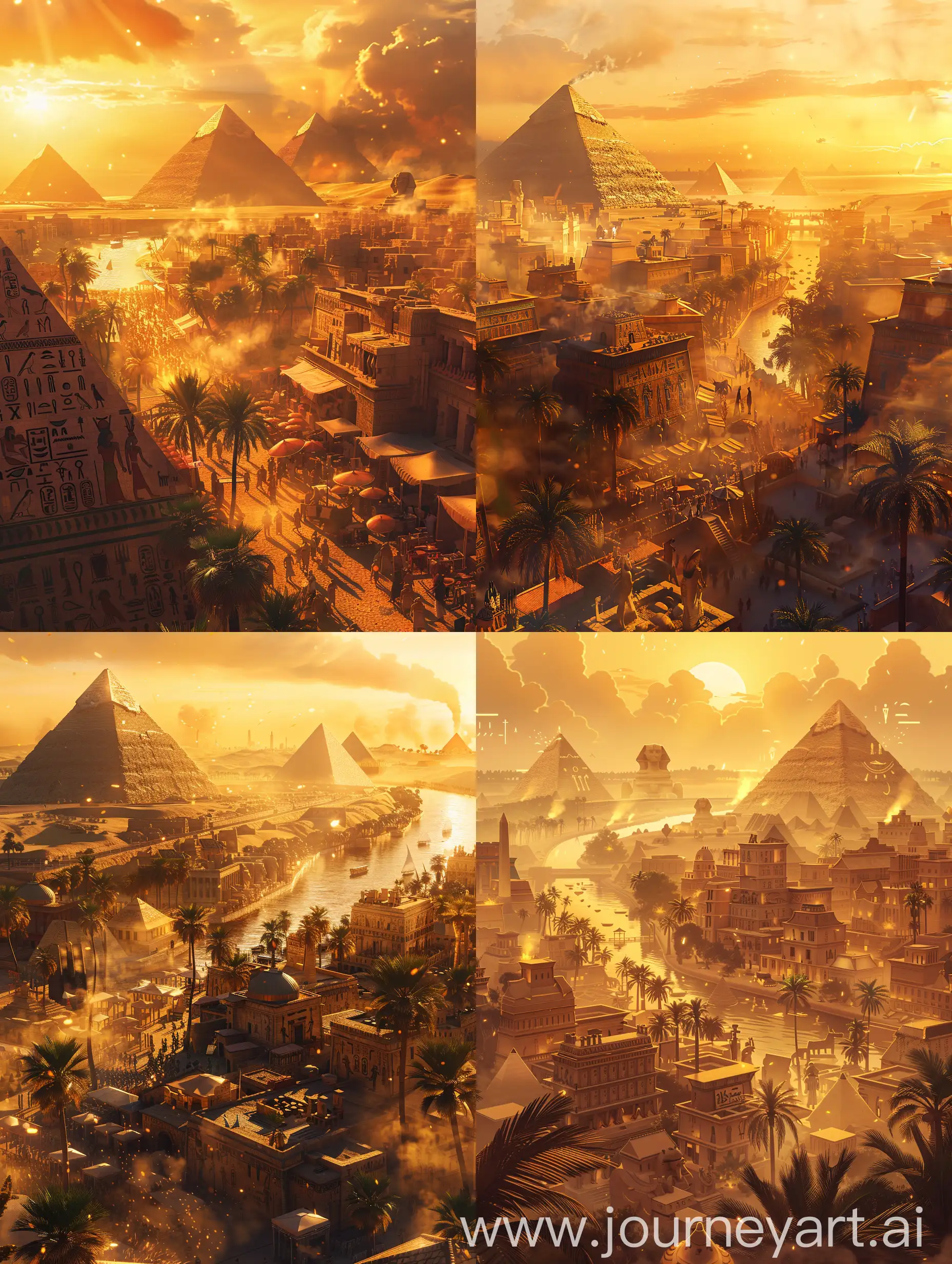 Ancient-Egyptian-Cityscape-at-Sunset-HyperRealistic-Illustration-with-Pyramids-Hieroglyphics-and-Nile-River