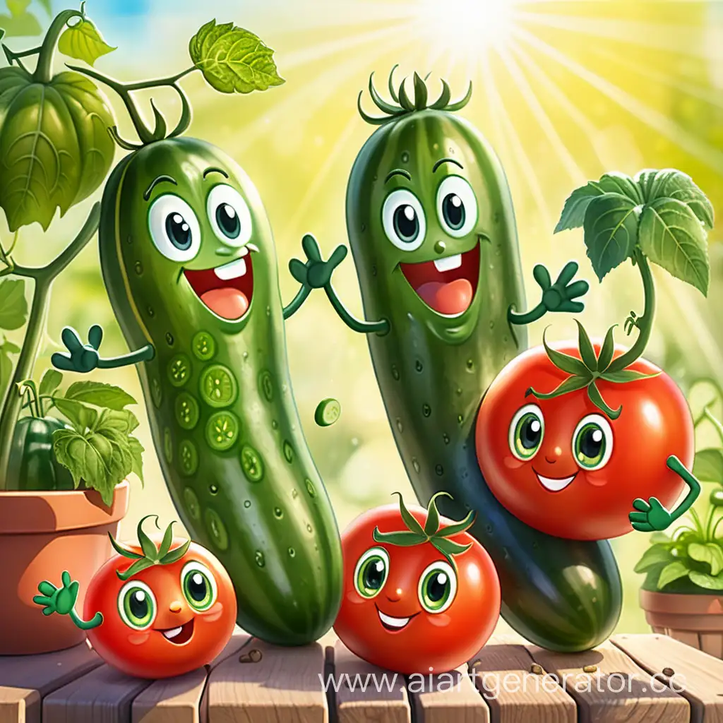 Joyful-Tomatoes-and-Cucumbers-Basking-in-Sunlight