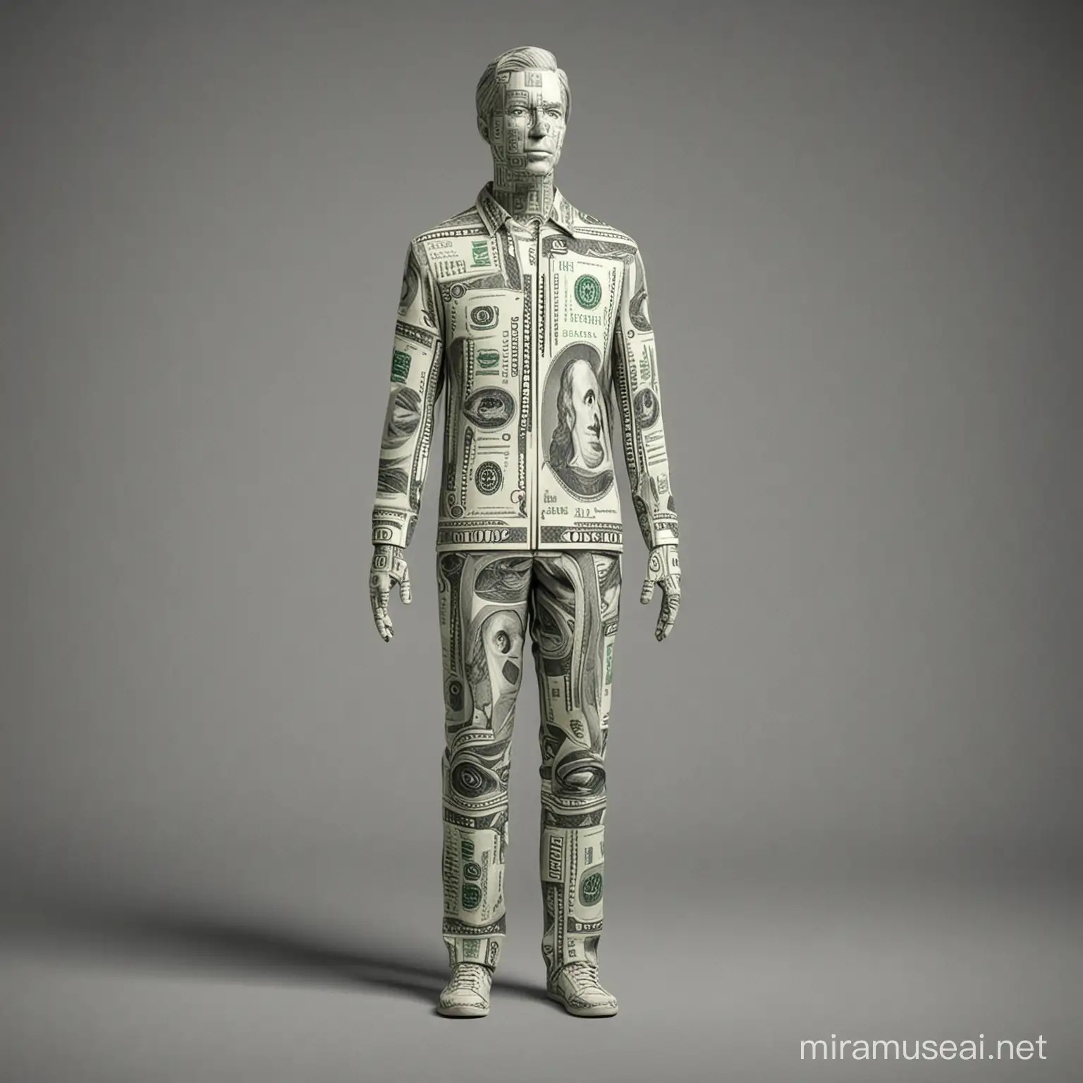 Wealthy Figure Sculpted from Dollar Bills Profile View