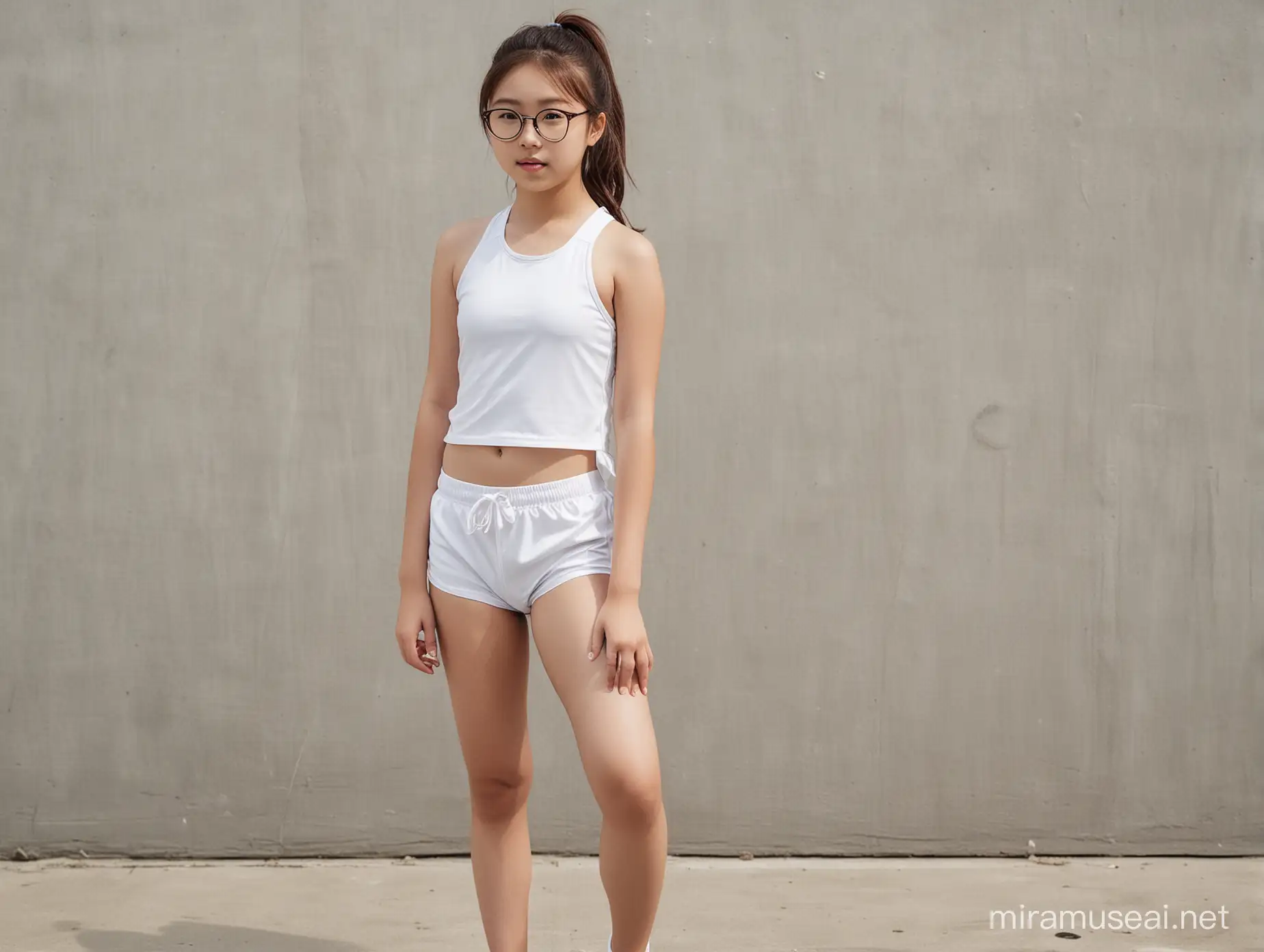Korean Preteen Girls in Stylish Swimwear and Sneakers