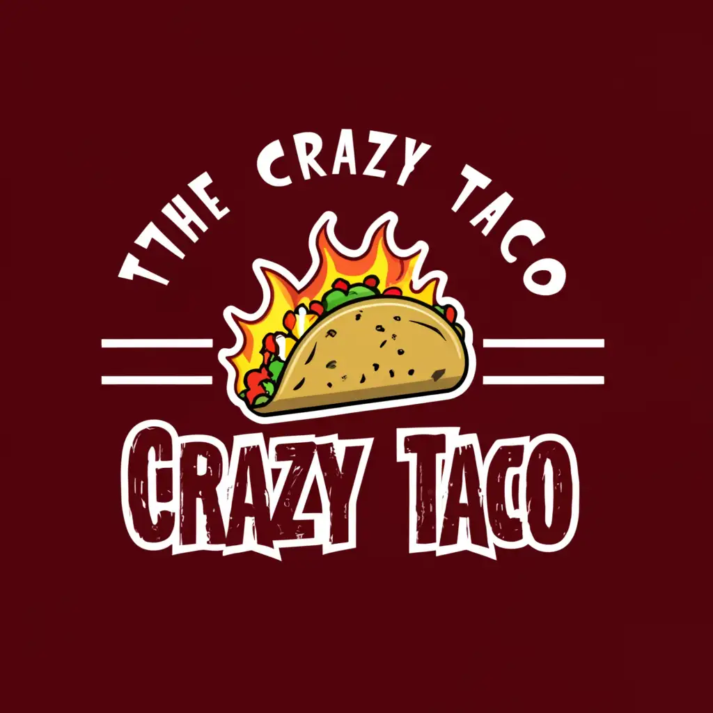 a logo design,with the text "The crazy taco", main symbol:Tacos
 fireeee
,Moderate,clear background