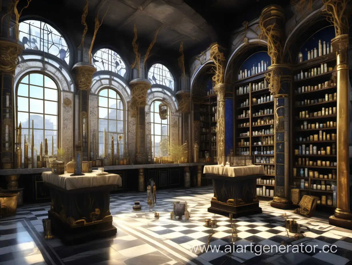 Luxurious-Alchemists-Shop-with-Opulent-Interior-and-Medieval-City-View