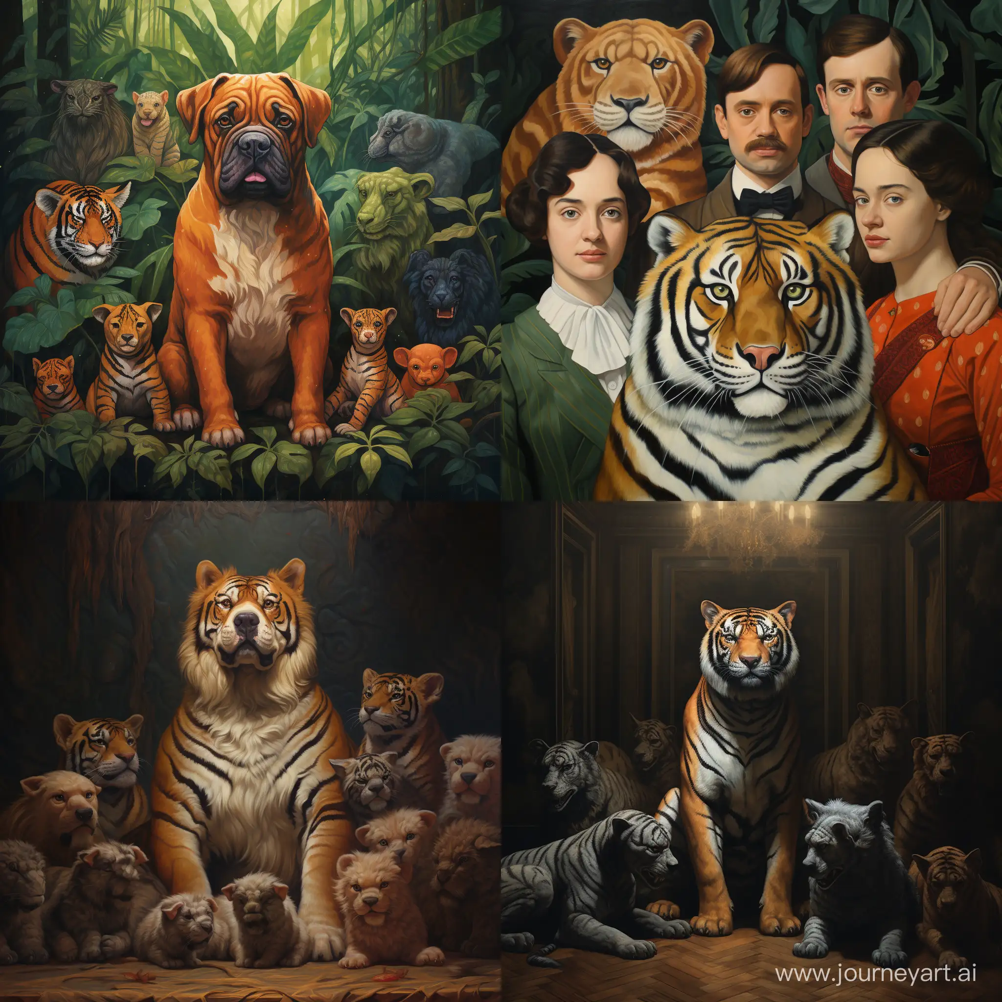 Adorable-Dog-Embraced-by-Tiger-Family-in-a-Whimsical-Encounter