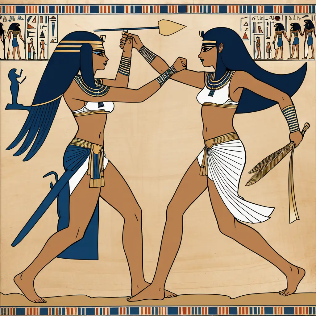 Ancient Egyptian Girls Engaged in Battle for Pharaohs Pleasure