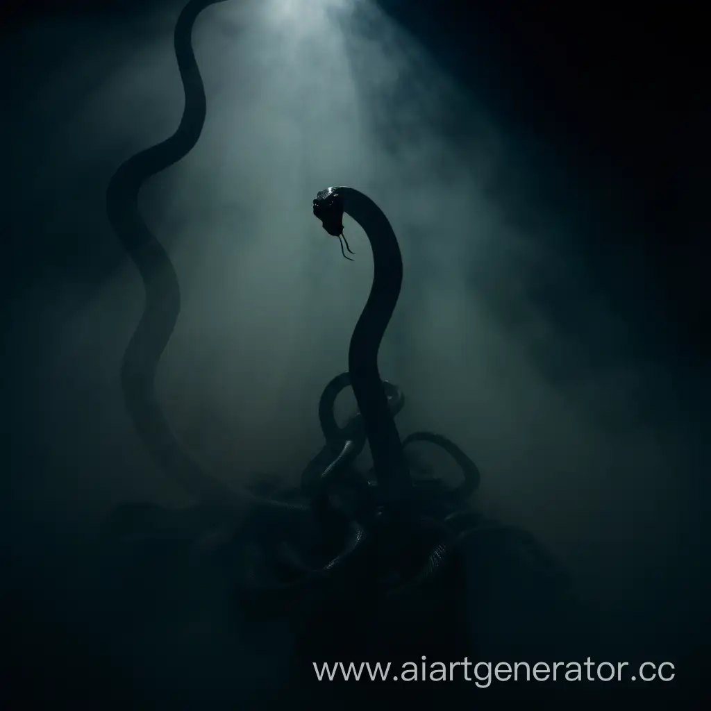 Бесформенная  тень   в тумане во мраке , в форме множества змей 