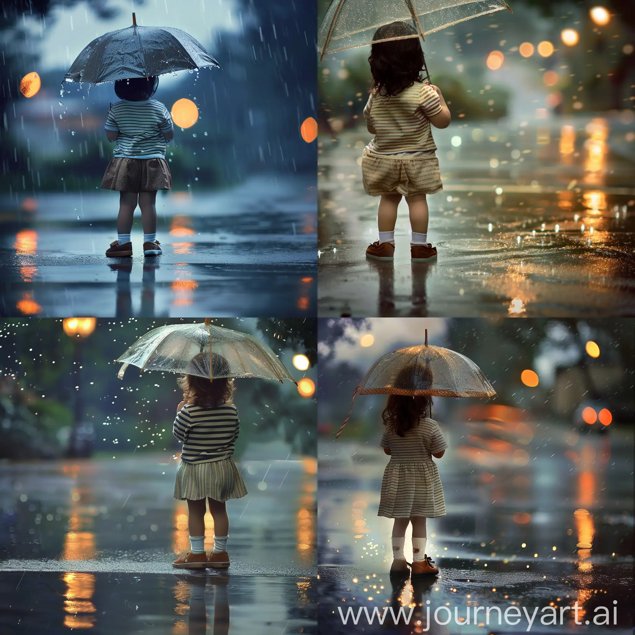 Solitude-in-Twilight-Child-with-Umbrella-in-Rainy-Reflection
