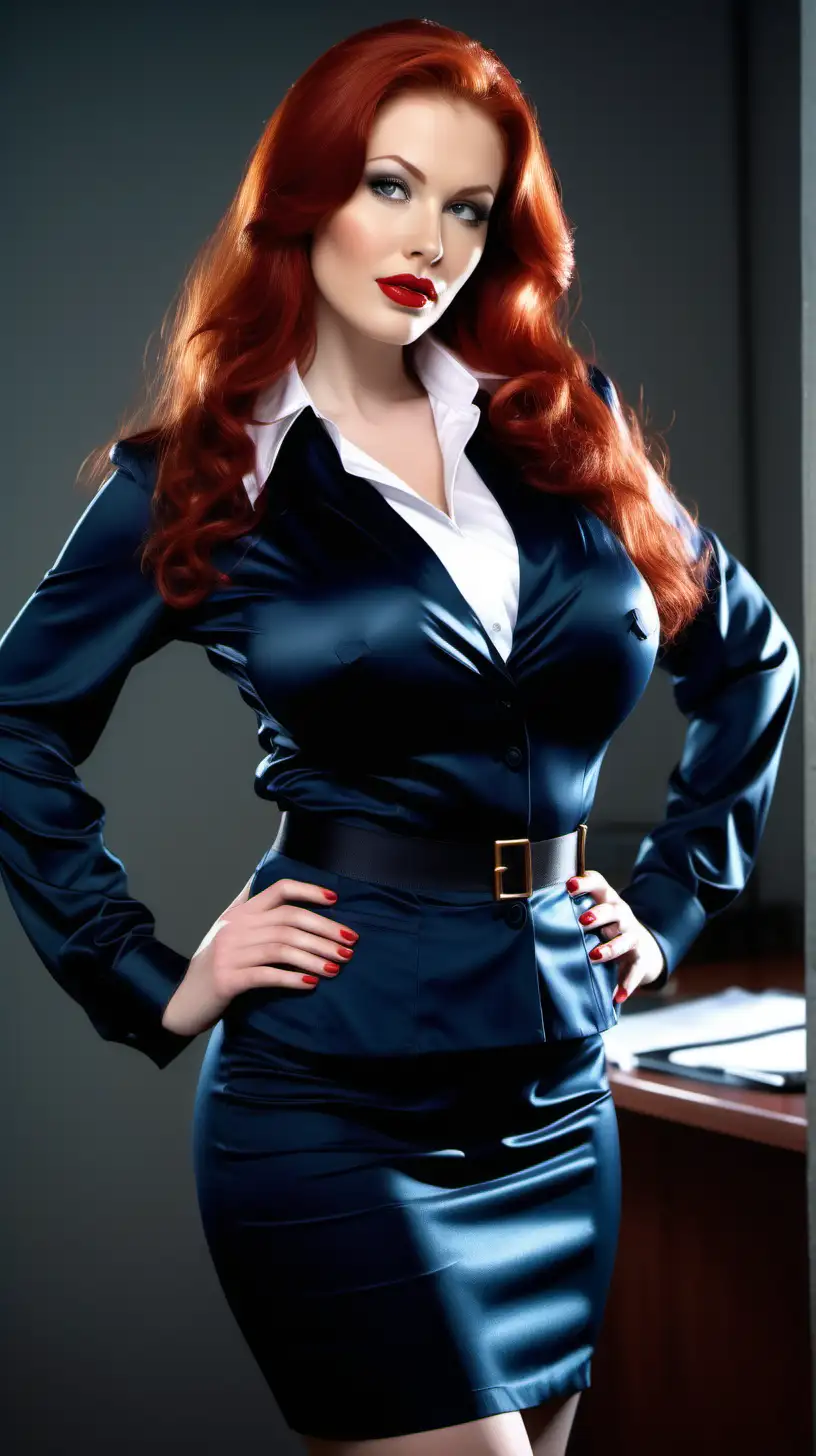 Sensual Secretary in Satin Blouse RedHaired Woman with Alluring Smile