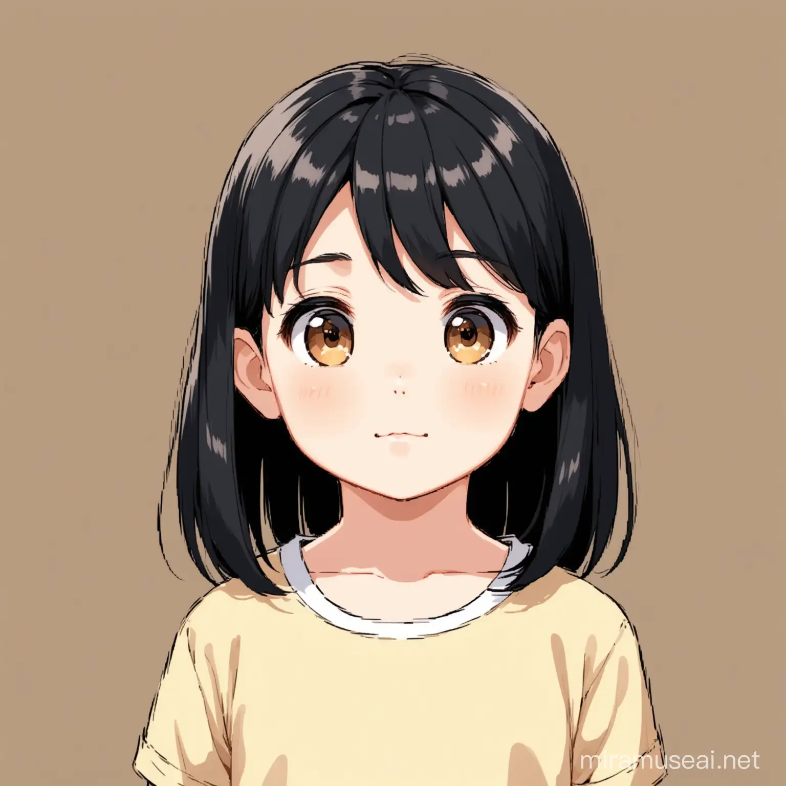 Generate animation picture of a five year old girl with black hair 