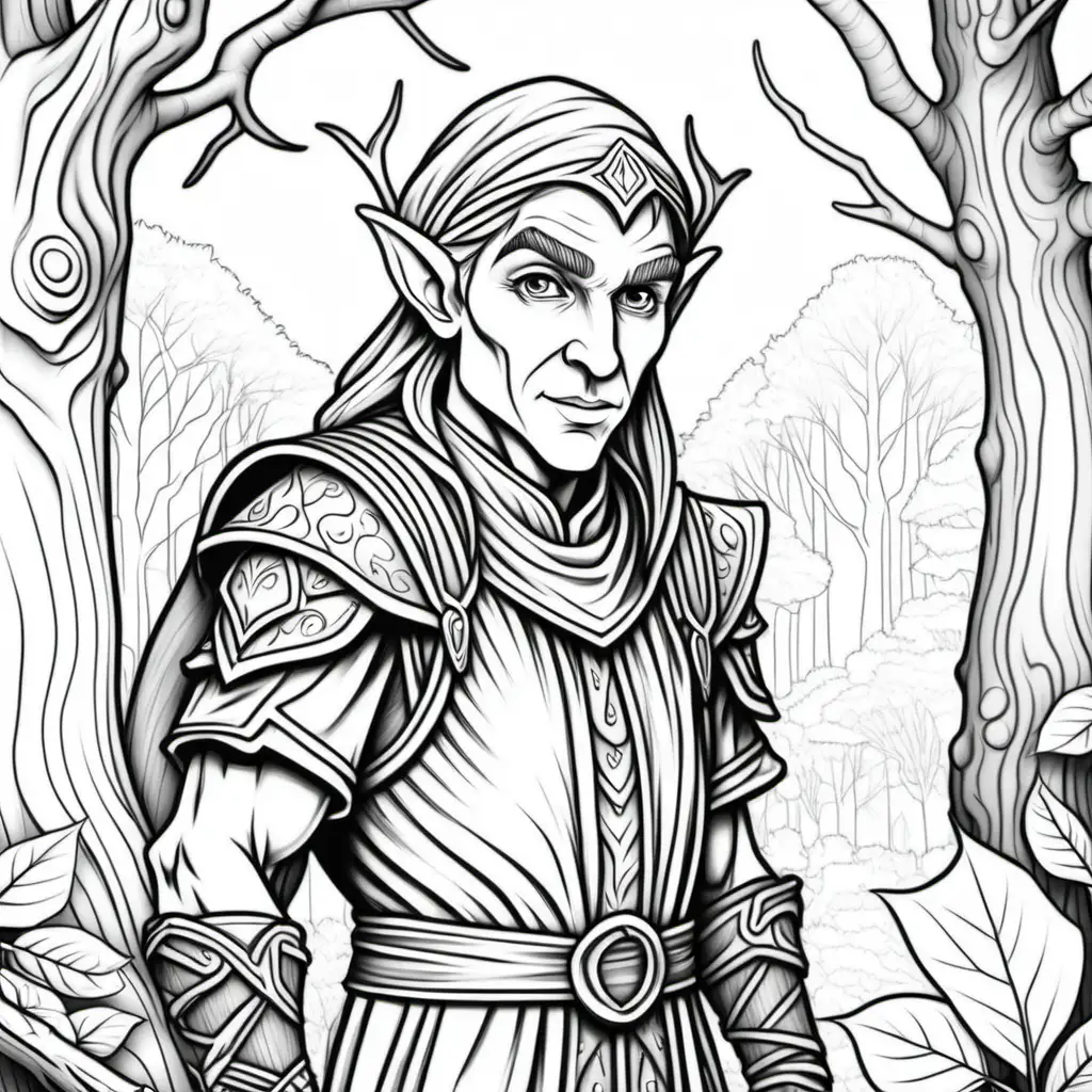coloring page for kids, wood elf, thick lines, low detail, no shading, 