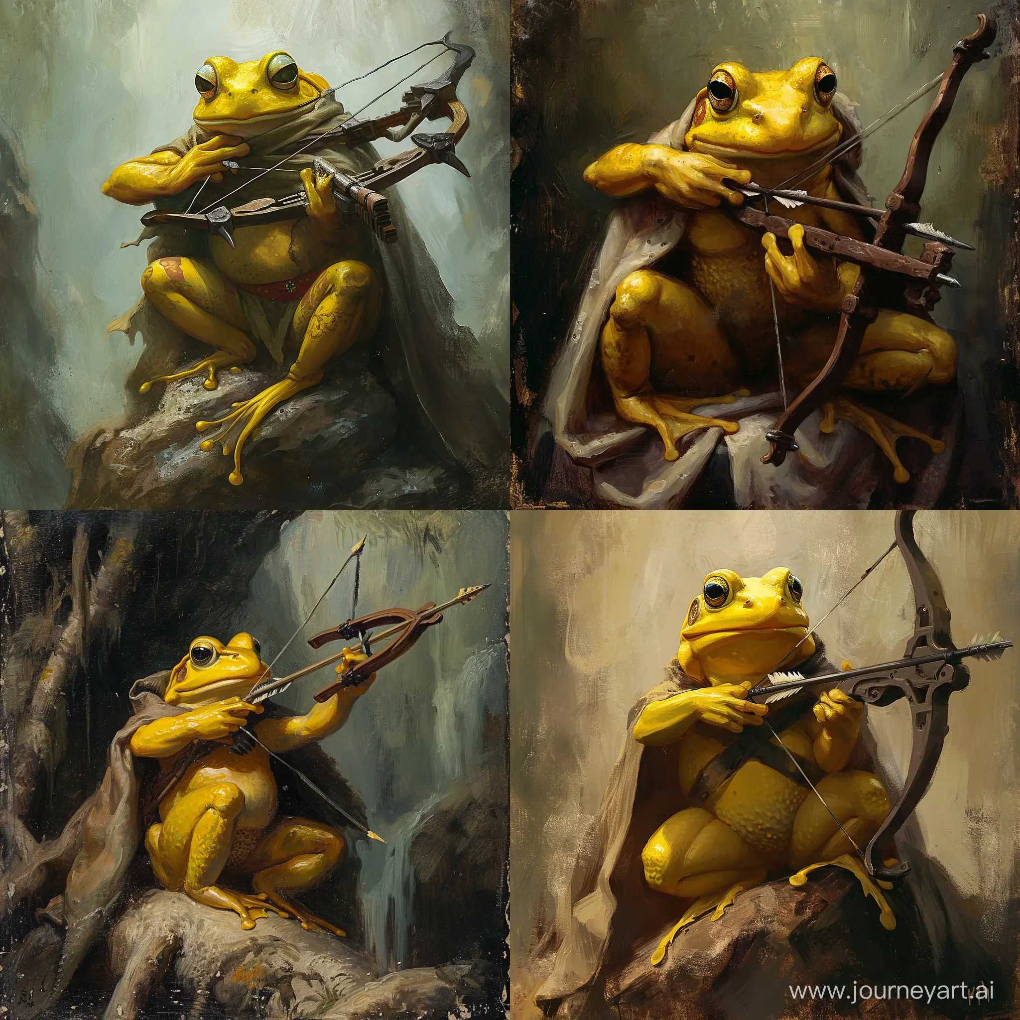 Mystical-Yellow-Frog-with-Crossbow-in-Enchanting-Cloak