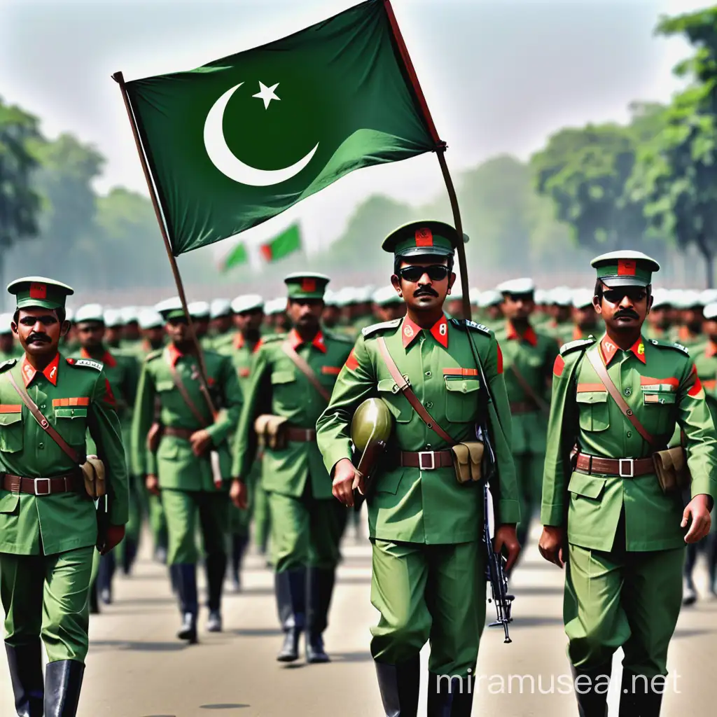 I want to draw a facebook poster for The Independence Day of Bangladesh is celebrated on 26 March when Sheikh Mujibur Rahman declared the independence of Bangladesh. The Bangladesh Liberation War started on 26 March and lasted till 16 December 1971 which is celebrated as Victory Day in Bangladesh. It should also include the Flag of Bangladesh and them colour should be Green. Show some slodirs and Text " Happy Independence Day " No human Image