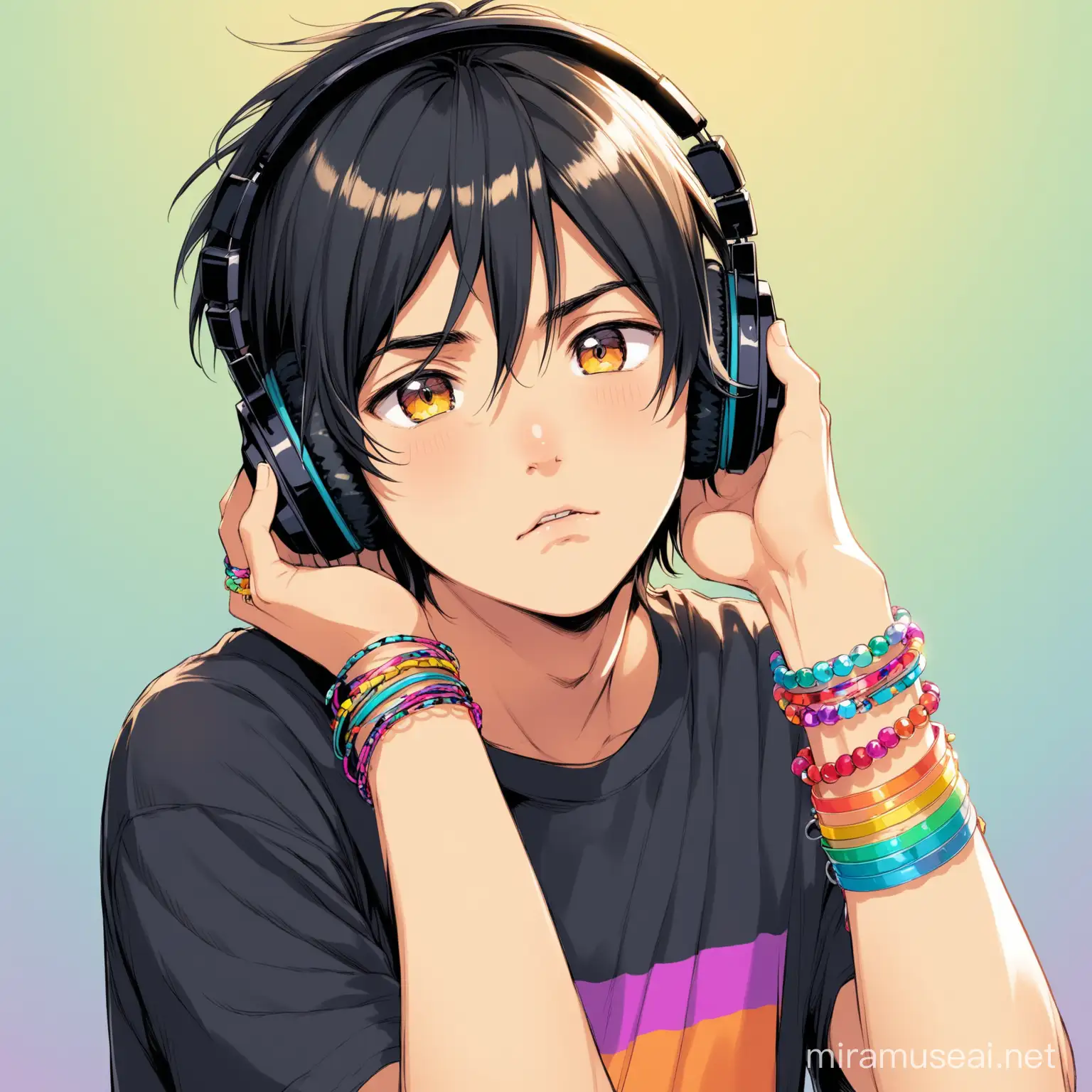 Teenage Boy with ADHD Feeling Excluded Wearing Colorful Tshirt and Headphones