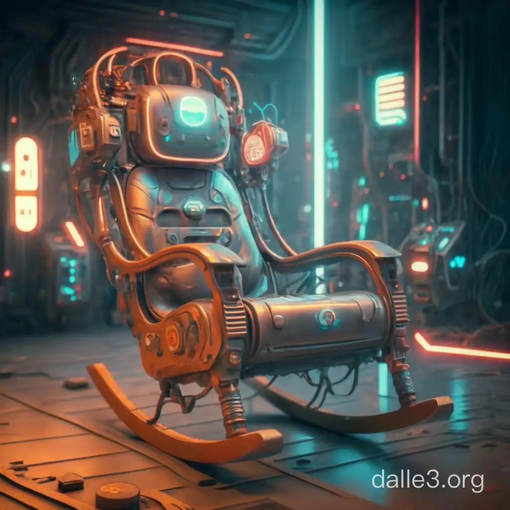 a rocking chair in the cyberpunk style