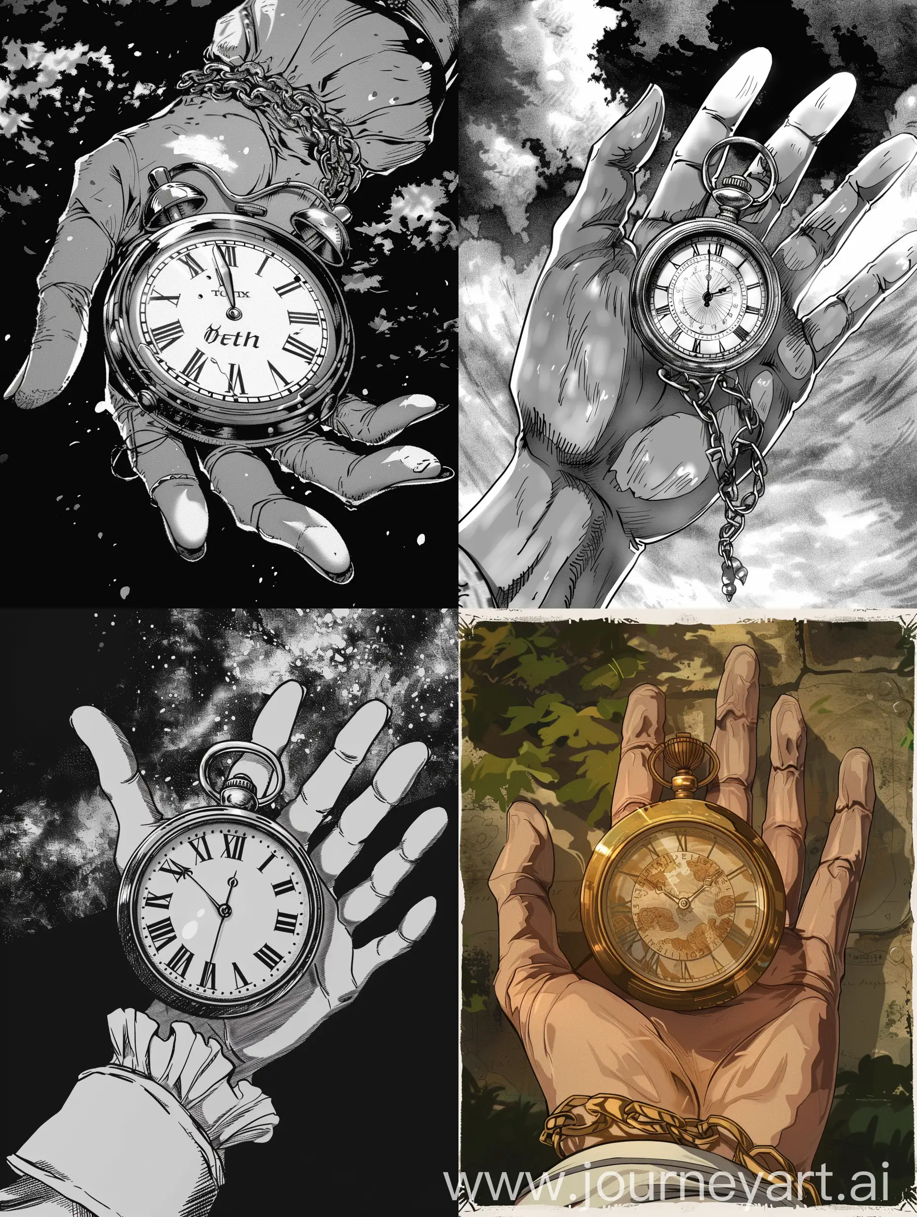 the time amulet in the hand, manga style.