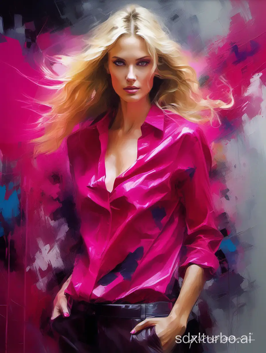 Ukrainian-Blonde-in-Fuchsia-Dress-with-Impasto-Highlights