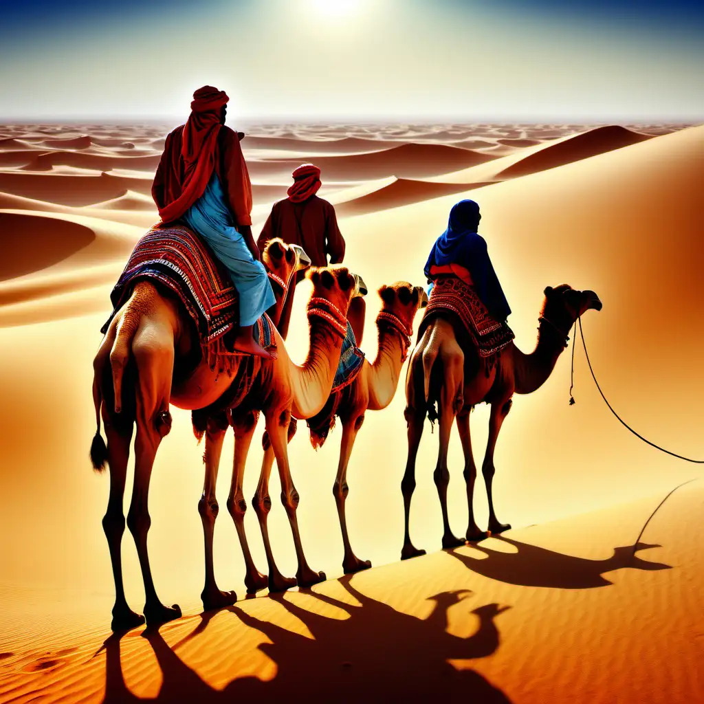 Expressionism image of morrocan people with camel in desert


