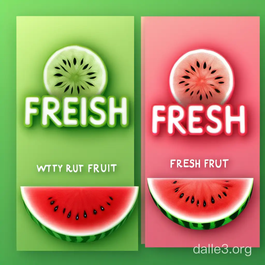  create a logo for my business, the name of my company "Fresh Fruit" without a slogan, I want a cut watermelon and a slice of watermelon next to it on top of the name in one plate, I want the logo to be on a background of bright colors, you can also use the color gridient, photo size 120*50