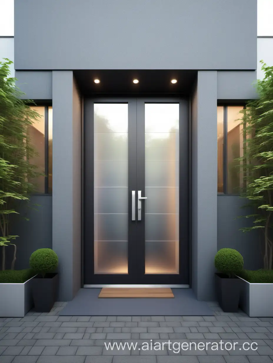 современная входная дверь в дом , видно двор рядом. детализированное реалистичное фото