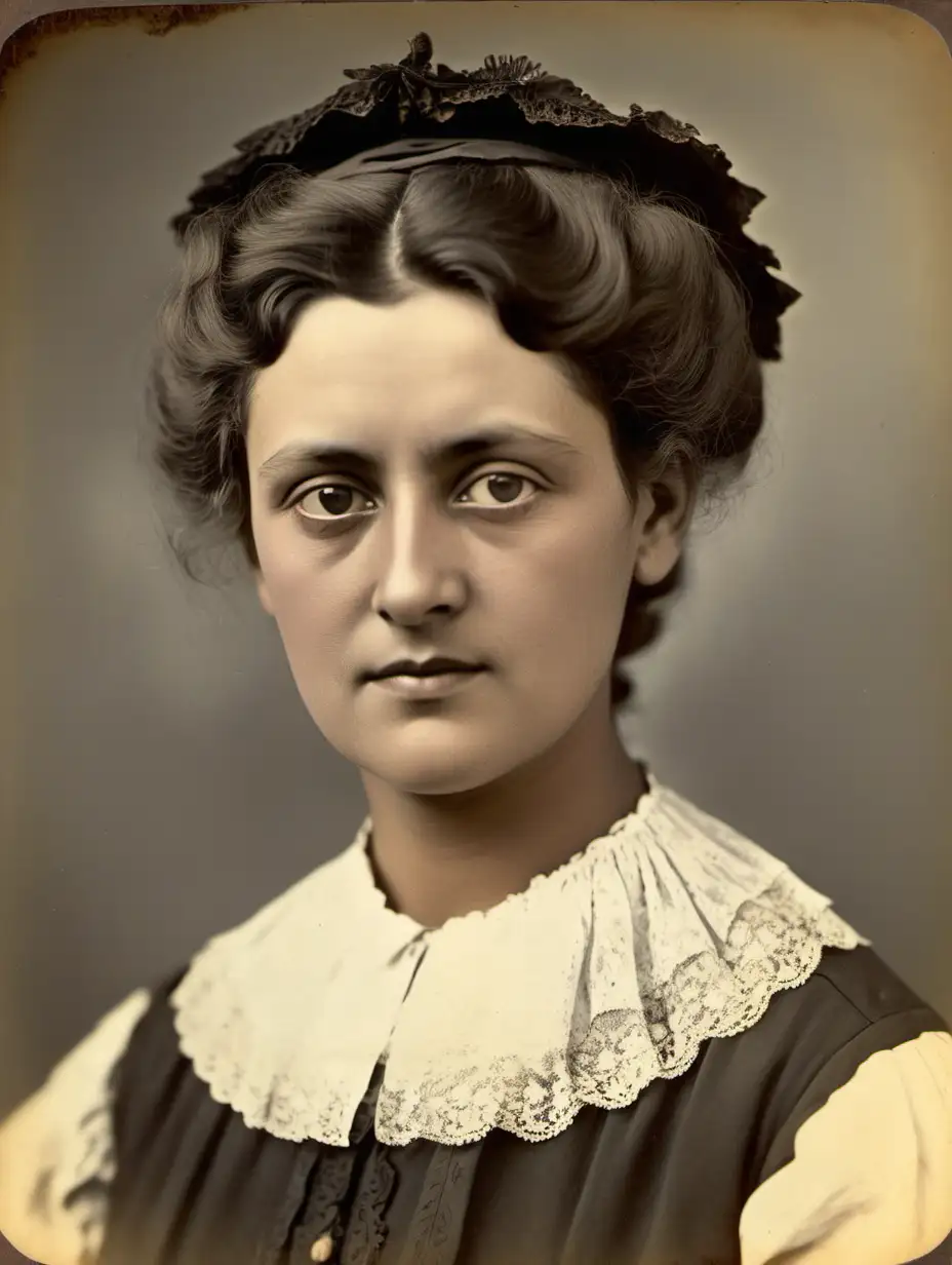 A head and shoulders vintage portrait from around 1900 portraying a woman born in Funchal, on the island of Madeira, the older niece of a respected civil servant, and natural daughter of one of his sisters who unfortunately passed away, this woman ran away from home to defy marriage with a young man from a modest but hardworking family.