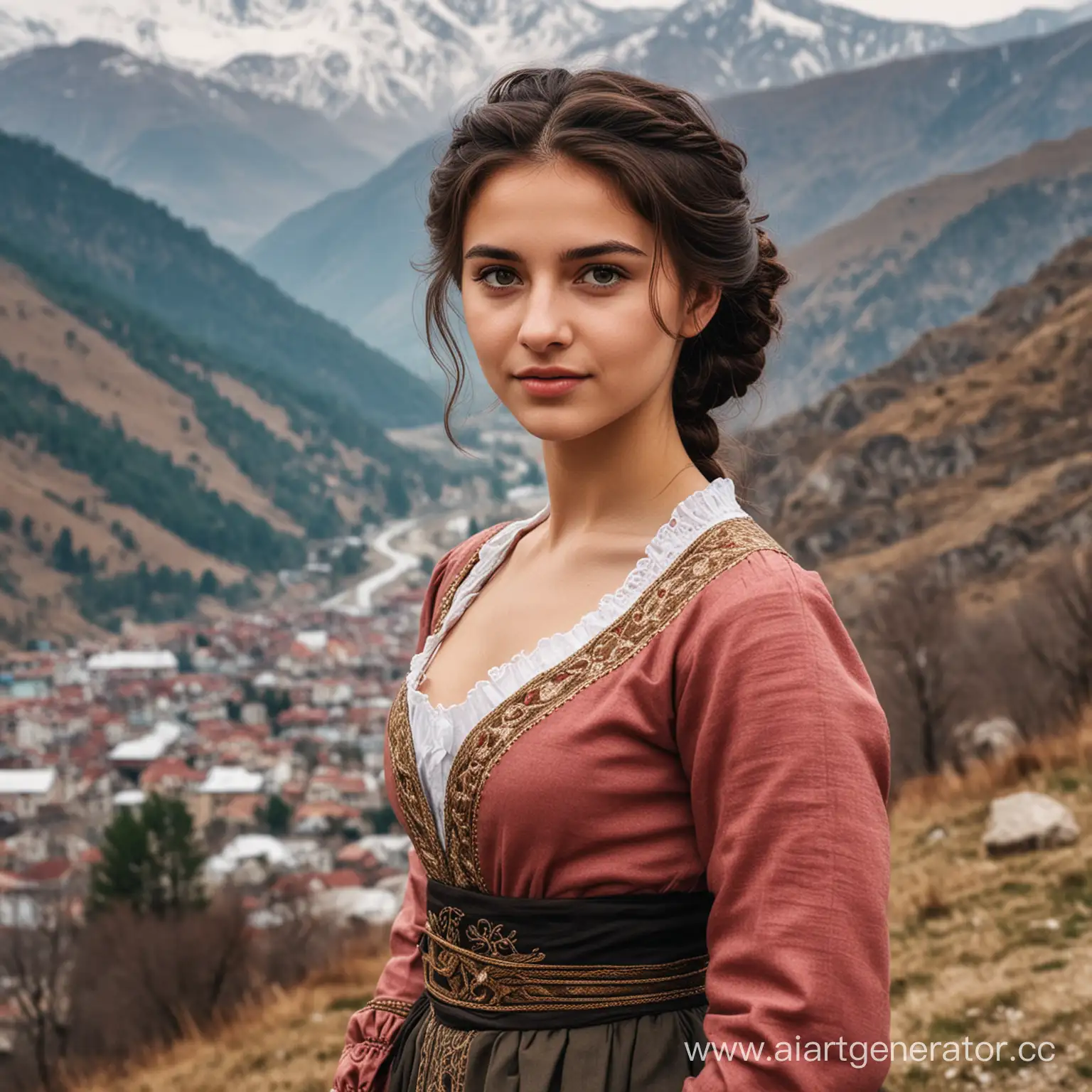 грузинская девушка на фоне гор

