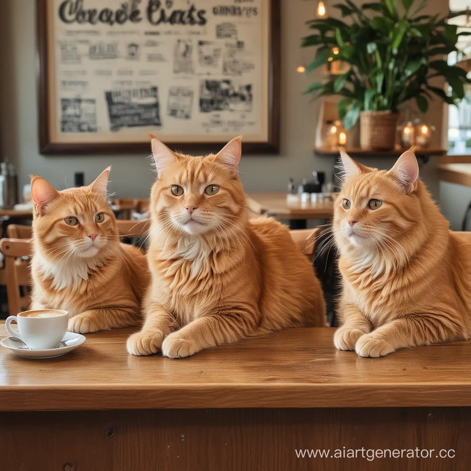 Cozy-Coffee-Shop-with-Three-Ginger-Cats-Relaxing