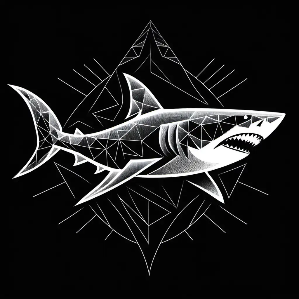 Abstract Shark Outline in Geometric Shapes on Solid Black Background