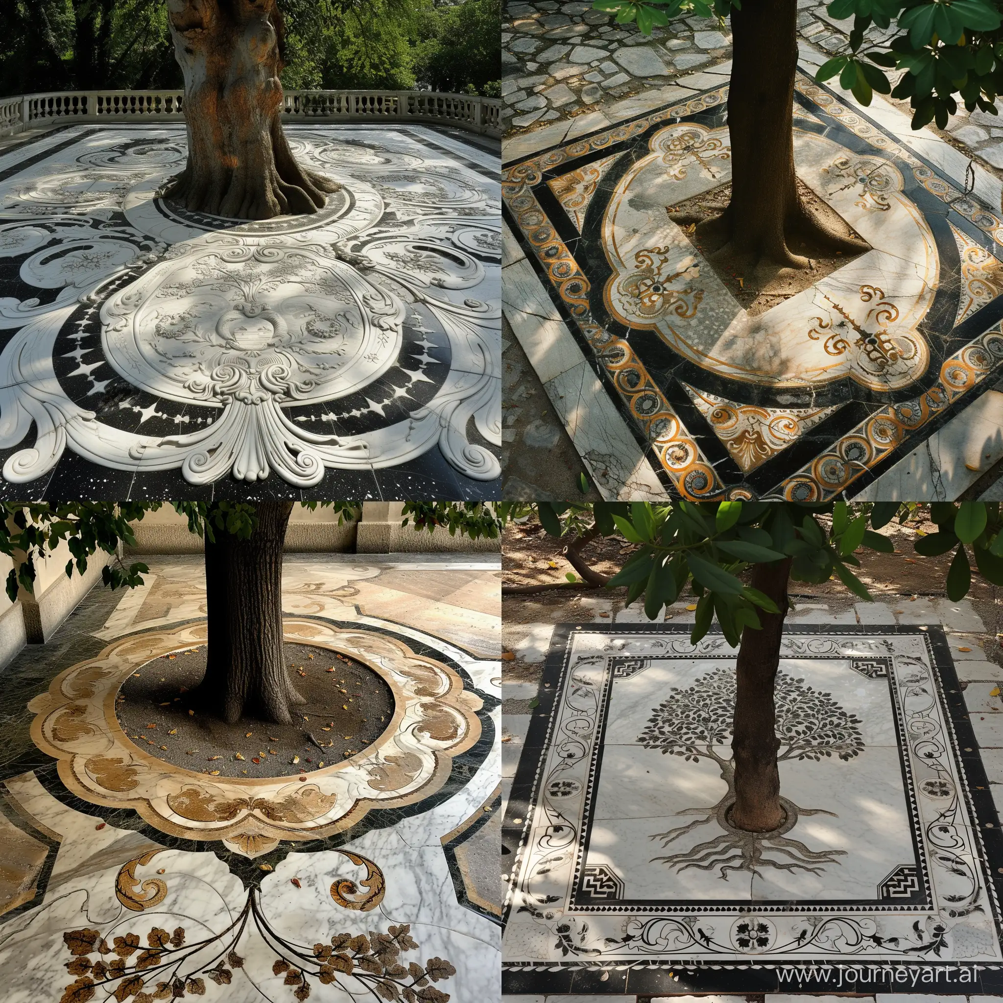 Elegant-Rococo-Marble-Pavement-around-Majestic-Tree