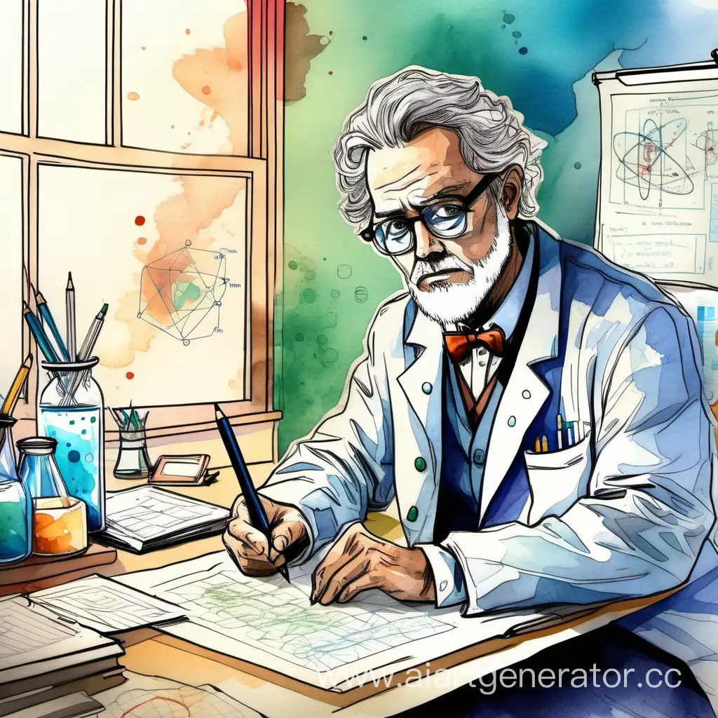 Serious-Scientist-with-Glasses-Writing-Scientific-Article-in-Watercolor-Aesthetic