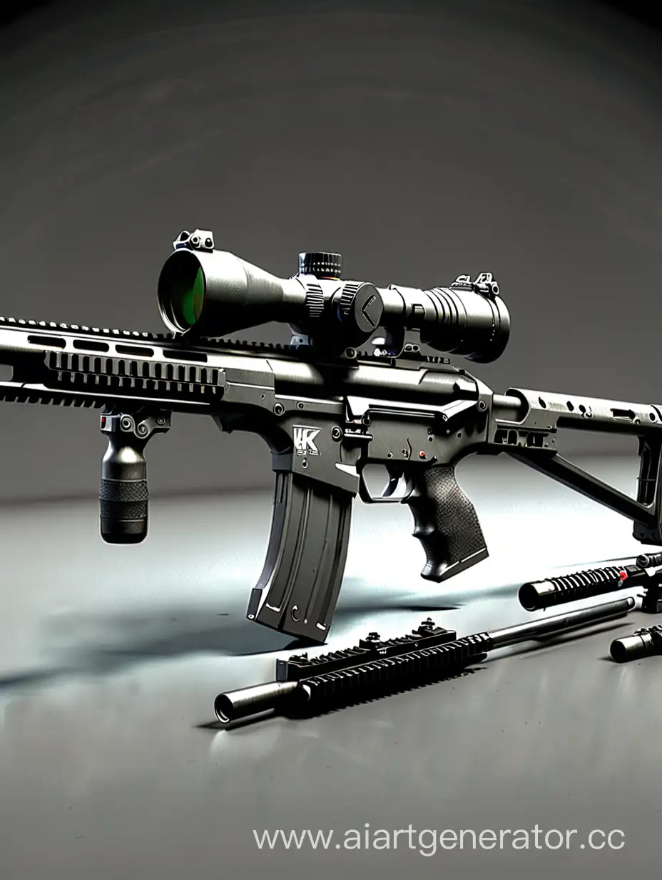 fusil de combate HK G3 con mira telescópica y rieles para accesorios