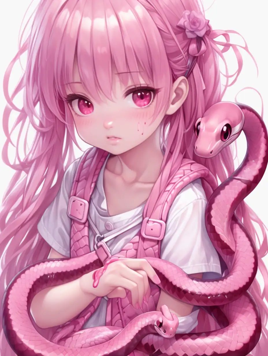Adorable Anime Girl with Pink Snake Cute and Pretty Interaction