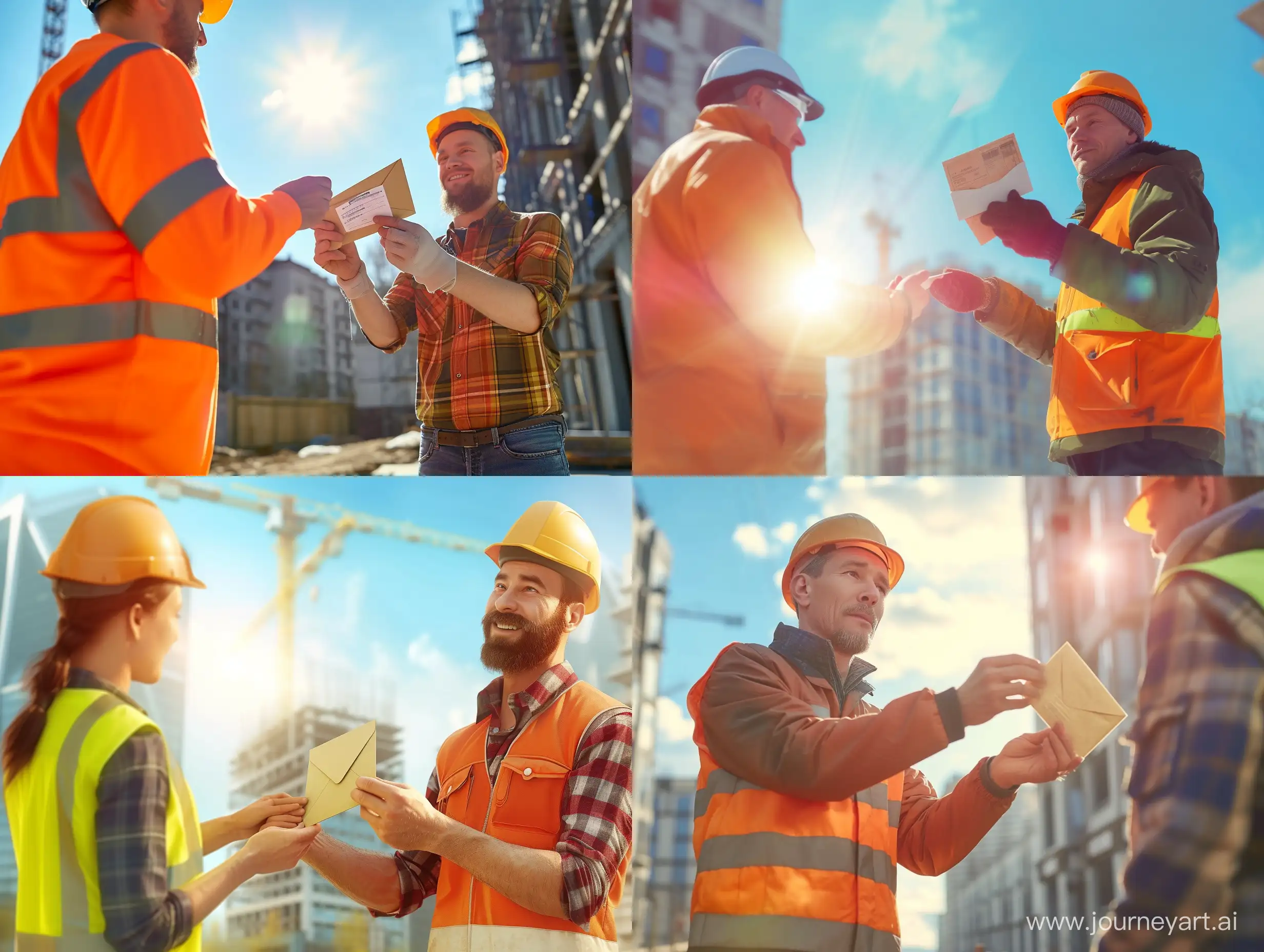 Cheerful-Russian-Construction-Worker-Receives-Salary-Under-Sunny-Sky