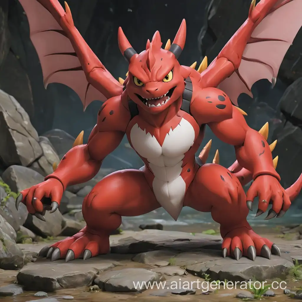 Fiery-Red-Guilmon-Digimon-Roaring-in-the-Forest