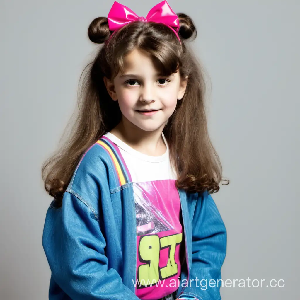 9 year old girl with brown hair wearing cltohes from the eighties