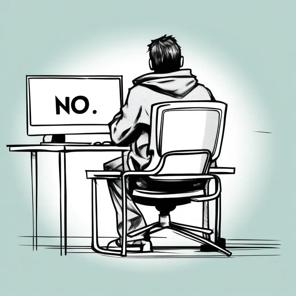 Sketch style of a guy doing homework on a computer on Craiyon