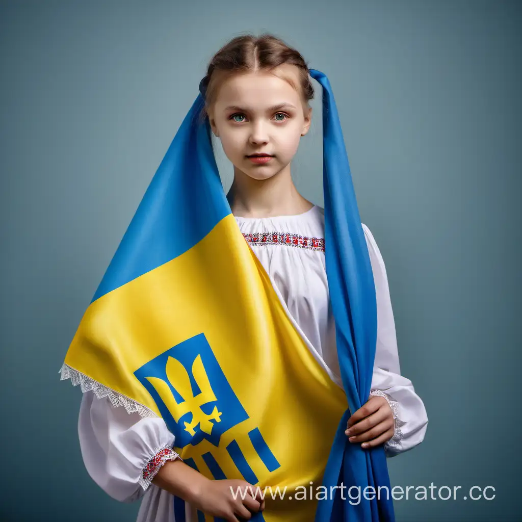 Ukrainian girl in attire holding the Ukrainian flag
