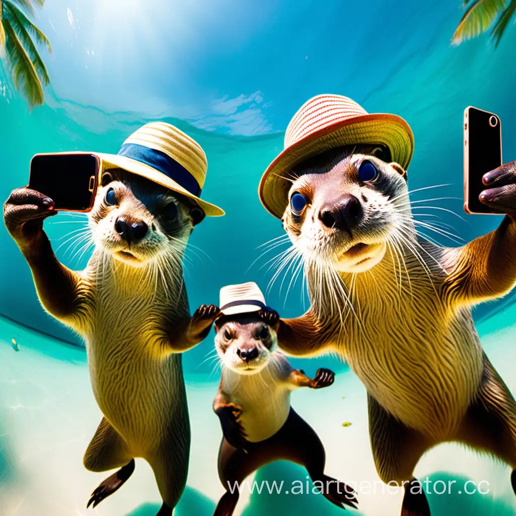 Funny-Otters-Taking-Selfies-in-Hats-with-FishEye-Effect