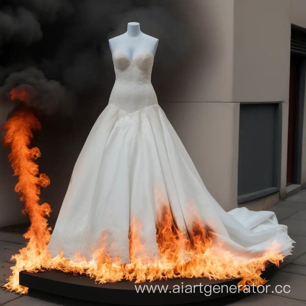 горит свадебное платье на маникене