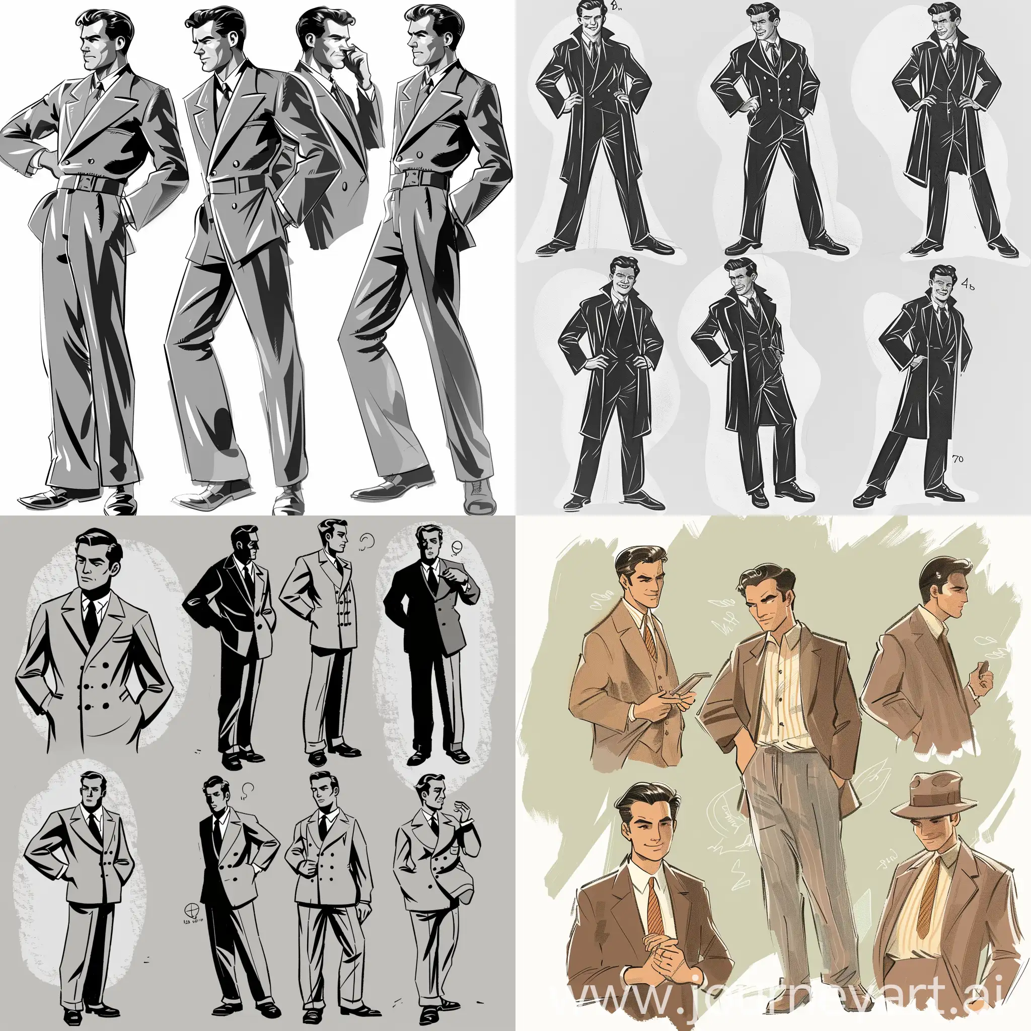 1940s-Suave-Movie-Star-Man-Vintage-Comic-Sketch-Poses