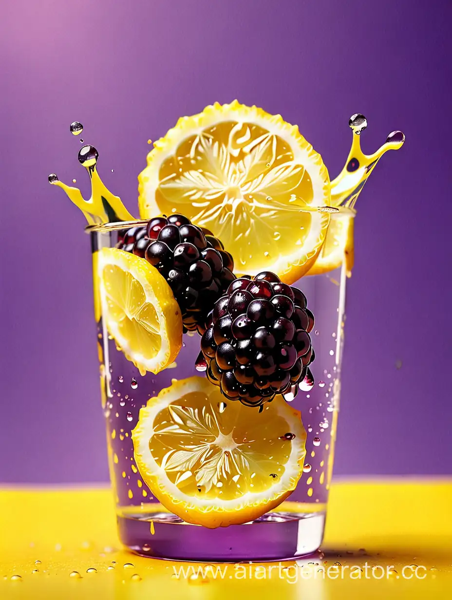 Boysenberry-and-Lemon-Slices-Water-Droplets-on-Vibrant-Yellow-Background
