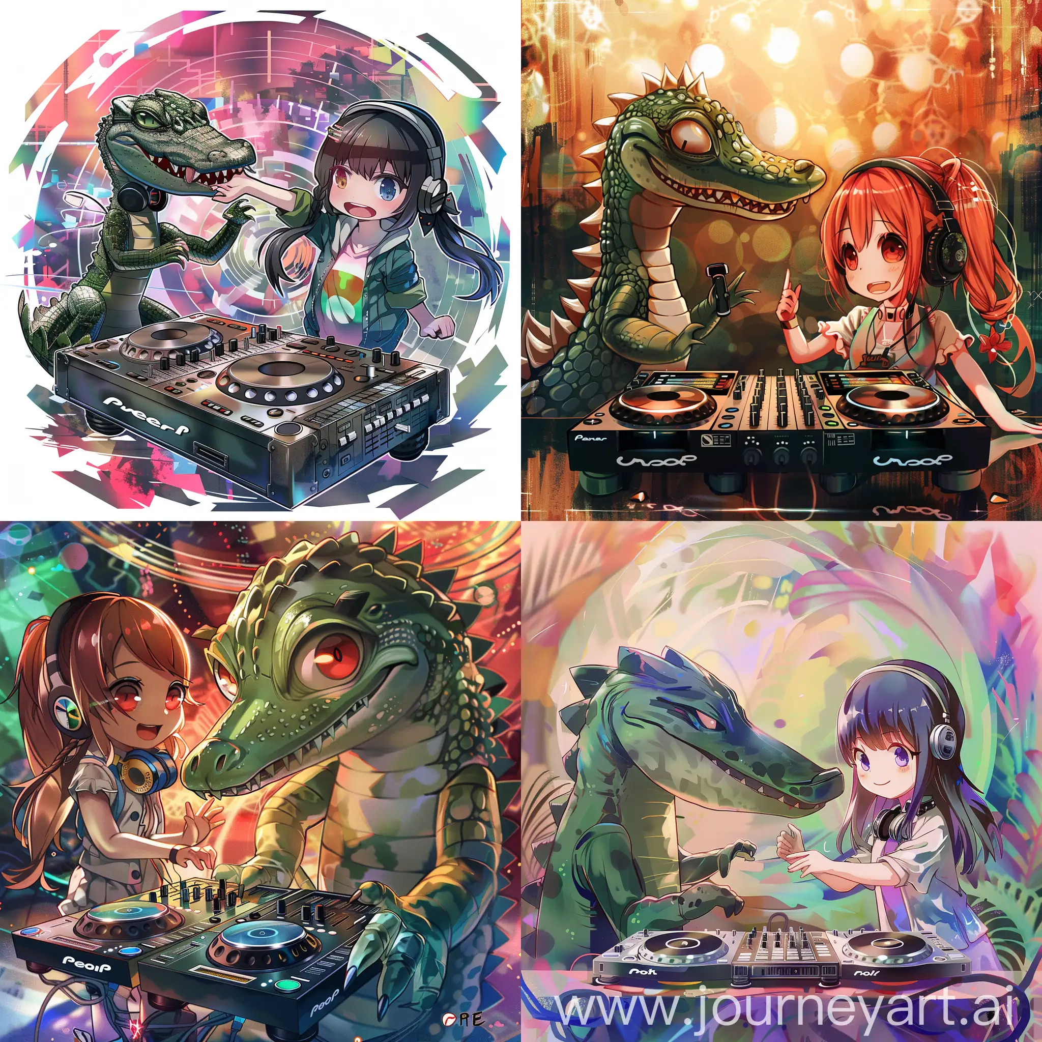 Chibi-Alligator-and-Anime-Girl-Playing-DJ-in-Abstract-Background