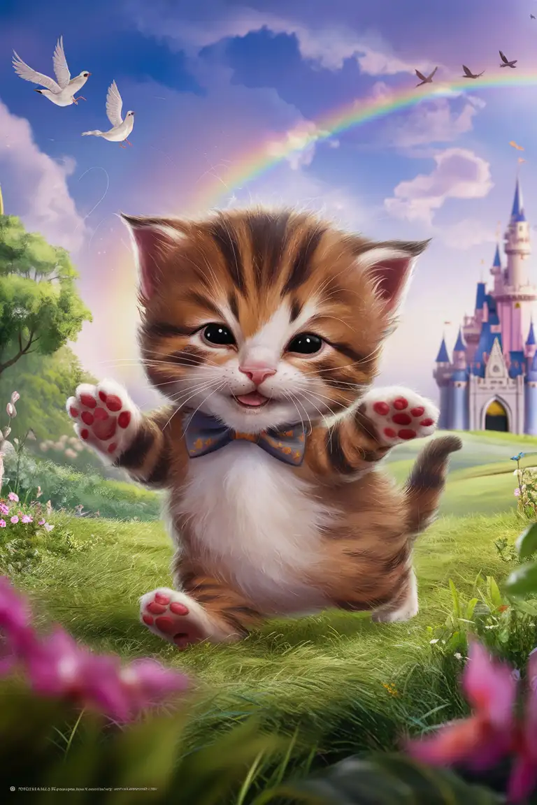 Adorable Little Kitten in Disney Cartoon Style
