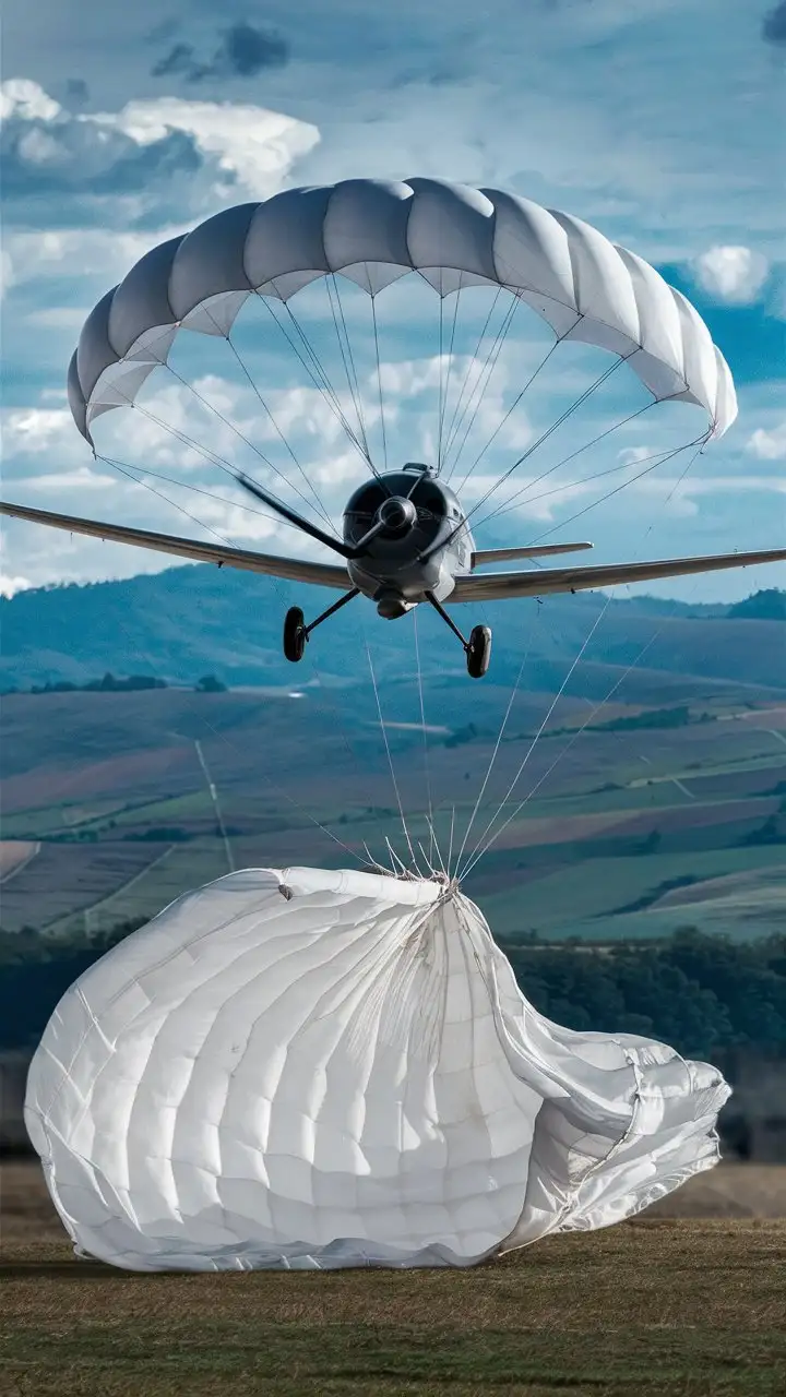 Airplane smoothly land by parachute 