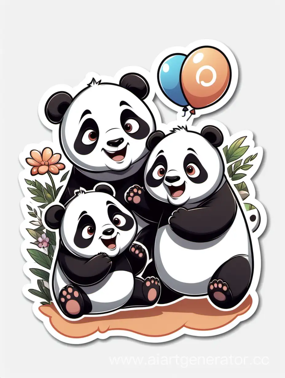 imagine prompt:Team Panda and play, Sticker, Ecstatic, Muted Color, Disney, Contour, Vector, White Background, Detailed